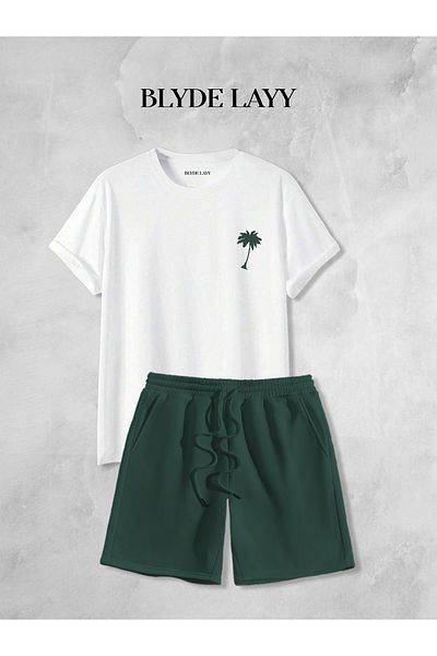 BLYDE LAYY Unisex Palm Printed Shorts-T-Shirt Set