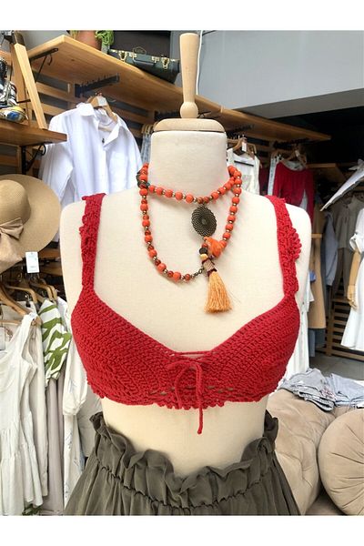 Gözde Tasarım Butik Women's Design Motif Crochet Handmade Knitted Bustier Bikini Bralet