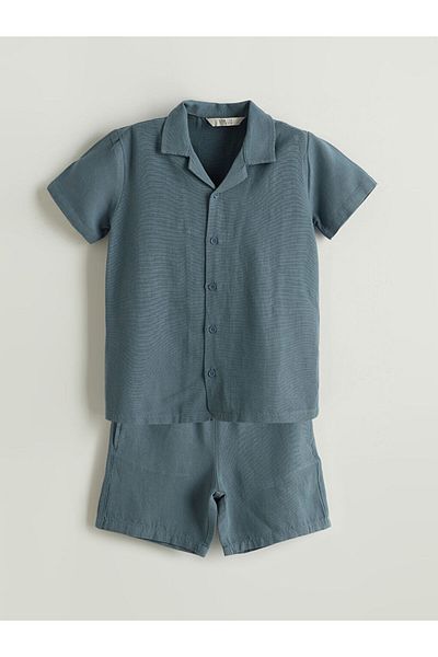 LC Waikiki Cămașă și pantaloni scurți pentru băieți LCW ECO Indigo cu mânecă scurtă