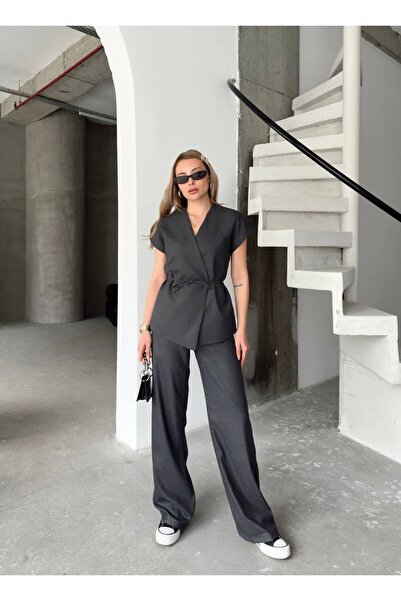 Alegre Bağlamalı Gri Yelek Pantolon Takım