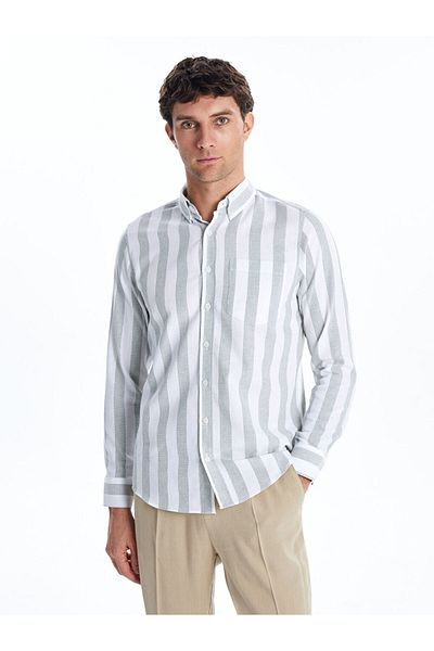 LC Waikiki Lcwaikiki Classic Green Regular Fit Long Sleeve Striped Men's Shirt