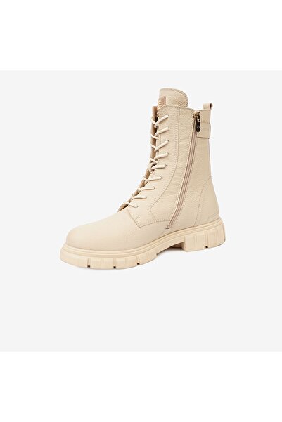 Greyder Kadın Ekru Hakiki Deri Military Bot 4k2ub32720