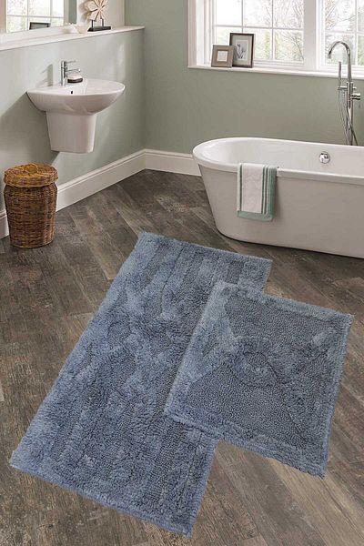 Dokumacıoğlu Σετ πατάκι μπάνιου Alaiye Anthracite Natural Cotton 2 τεμαχίων Tufting Μοκέτα μπάνιου Σετ τουαλέτας
