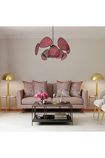 Mylamp Bulut Bordo Doğal Hazeran Avize 75x35 cm, 9+1 Yaprak ve 3+1 Duylu 30 cm