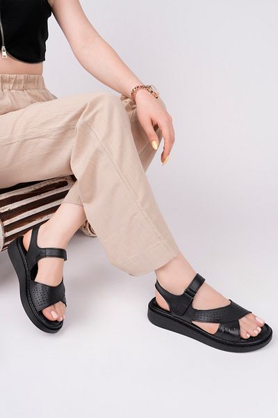 Deripabuc Genuine Leather Black Women's Leather Sandals Dc-1423