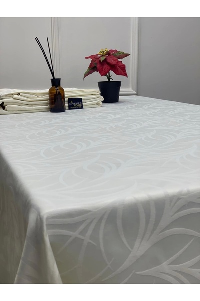NİVEMESHOME Nivemeshome 140X180 Cream Leaf Patterned Stain-Proof Table Cloth