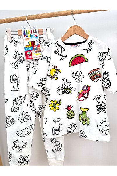 Irmak kids Kalem Hediyeli Boyanabilir Unisex  Çocuk Pijama Takımı (Yıkama Son...