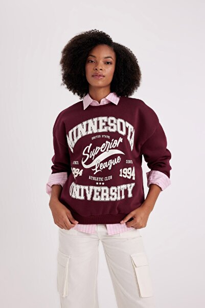 DeFacto Oversize Wide Fit Crew Neck Potištěná tlustá látková mikina A8970ax23wn