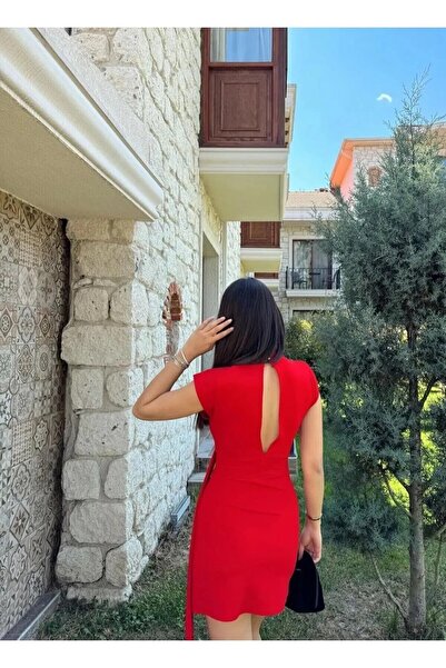 zoezoe BALIKÇI YAKA SIFIR KOLLU TASARIM MİNİ ELBİSE