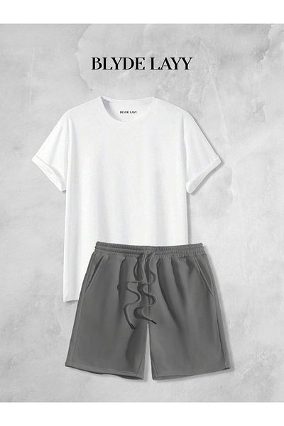 BLYDE LAYY Unisex Plain Unprinted Shorts-T-Shirt Set