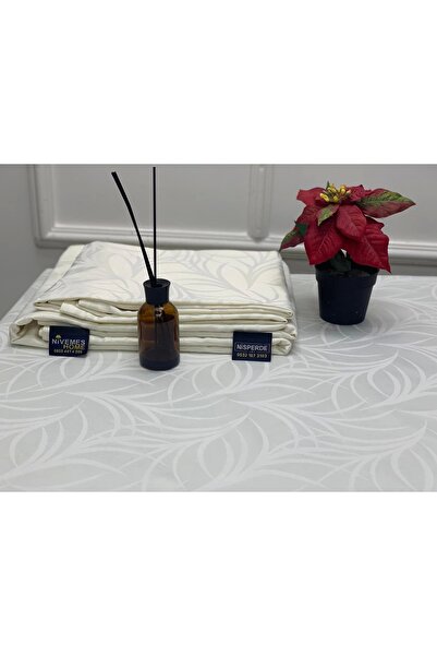 NİVEMESHOME Nivemeshome 140x200 مفرش طاولة منقوش بأوراق كريمية مقاوم للبقع