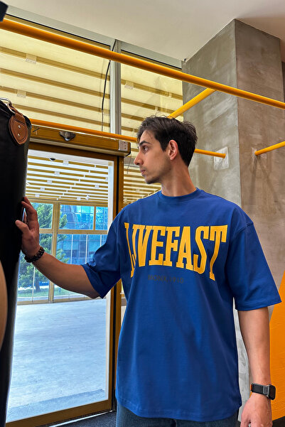 Erkek Oversize 'Livefast' Baskılı T-shirt TRK23.03