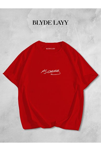 BLYDE LAYY Mustafa Kemal Atatürk Signature Printed Oversize T-shirt