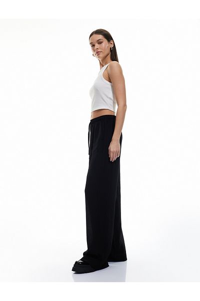 Koton New Season Waist Lace-Up Wide Leg Pocket Viscose Blended Trousers