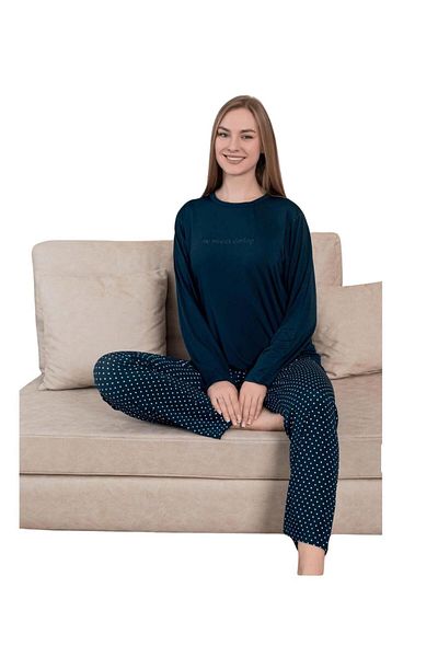Modella Life Patterned Milan Fabric Long Sleeve Women's Pajama Set