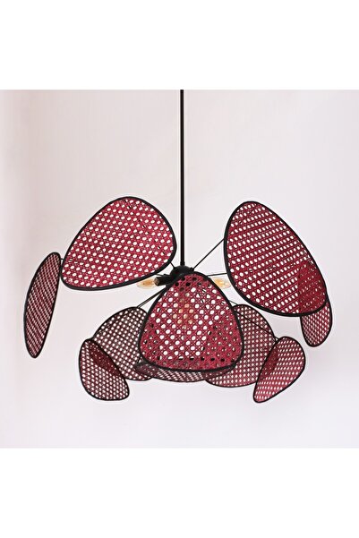 Mylamp Bulut Bordo Doğal Hazeran Avize 75x35 cm, 9+1 Yaprak ve 3+1 Duylu 30 cm