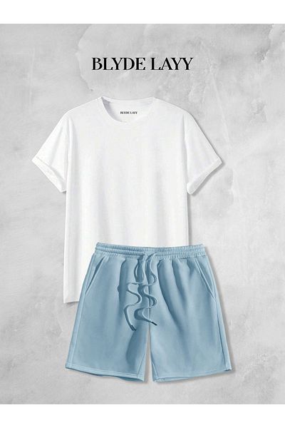 BLYDE LAYY Unisex Plain Unprinted Shorts-T-Shirt Set