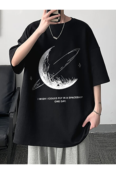 npLStore Plus size unisex Planet Štampano Oversize kroj T-shirt