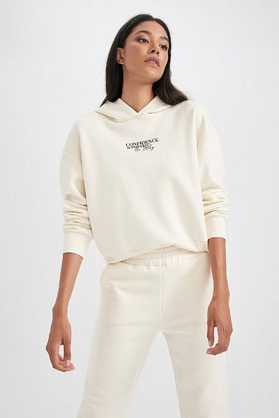 DeFacto Relax Fit Hooded Printed Thick Sweatshirt B3855Ax23Au