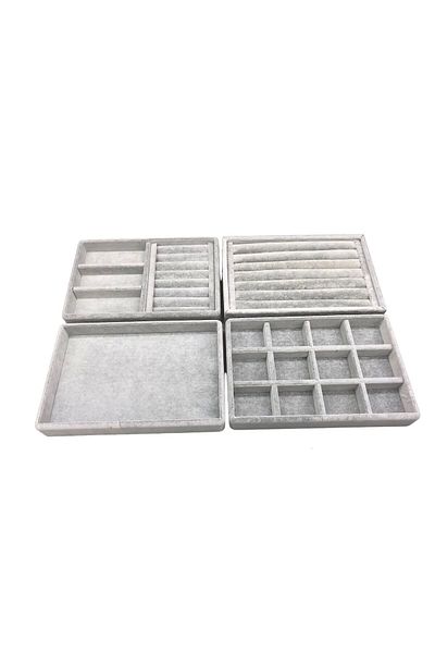 MeGass Dekor Domestic Production Suede Fabric Gray Color 4-Piece Set Jewelry Stand Inside Drawer