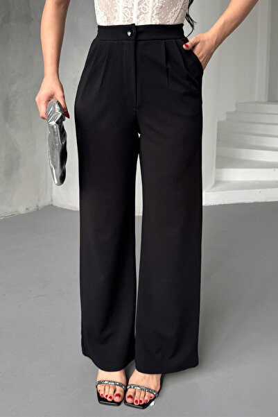 Paw Garage Women's Zoe High Waist Pleated Spaghetti Leg Lycra Fabric Palazzo Pants