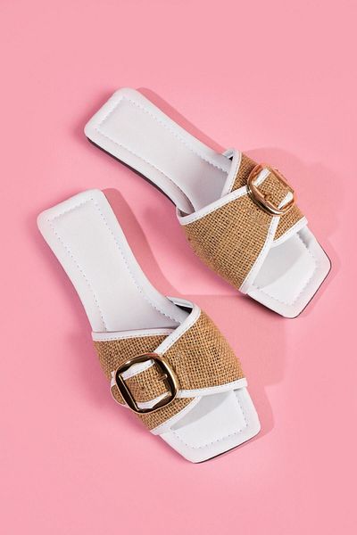 FUGA MODA Ψάθινες παντόφλες Ribas White Gold Buckle