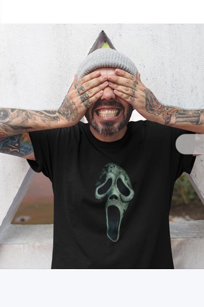 makiteks Μπλουζάκι Oversize Scream, εμπριμέ μαύρο και Unisex Crew λαιμόκοψη
