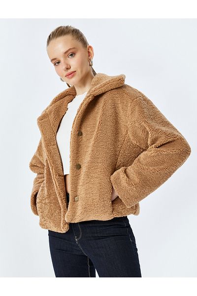 Koton New Season Classic Collar Buttoned Pocket Detailed Long Sleeve Plush Jacket