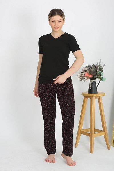 modaserdem Costum de pijama din bumbac pieptănat cu mânecă scurtă pentru femei Mdsrdm - 100% bumbac