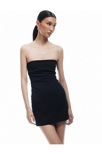 Koton New Season Scuba Crepe Fabric Drape Detailed Mini Strapless Dress