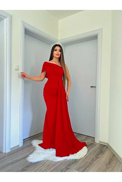 Secret Passion Lingerie Kırmızı Esnek Kumaş Tek Omuz Yan Kuyruk Detaylı Balık Kesim Abiye Ve Mezuniyet Elbisesi 582108 684