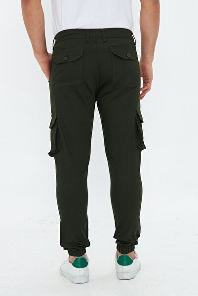 Oyga Men's Khaki Slim Fit Side Pockets Elasticated Waistband Elasticized Legs Stretchy Fabric Men's Cargo Pants