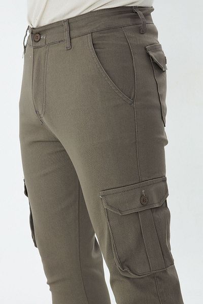 Oyga Ανδρικό Smoked Slim Fit με πλαϊνές τσέπες, ελαστικές ζώνες μέσης, ελαστικό ύφασμα, ανδρικό παντελόνι Cargo