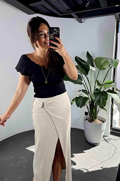 Buklemoda Ribbed Metal Buckle - Slit Skirt Stone