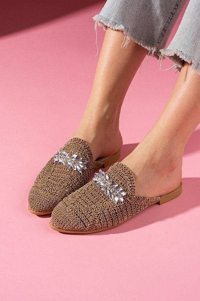 FUGA MODA Пантофи Lopes Mink с бродирана каменна катарама и детайли