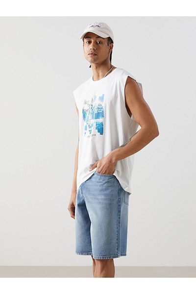 LC Waikiki New Season Crew Neck εμπριμέ χτενισμένο βαμβακερό ανδρικό αμάνικο Tisort - S5FE05Z8