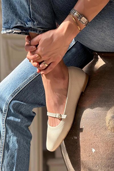 Stilbagshoes Elva Ten Band Λεπτομερή Γνήσιο Δερμάτινο Γυναικείο Μπαλαρίνα Μπεζ