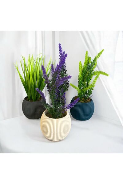 Trend KenT Mini 3'lü Set Karma Mini Saksıda Gerçek Yosunlu Yapay Çiçek Aranjm...