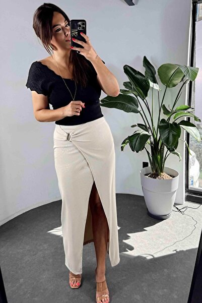 Buklemoda Ribbed Metal Buckle - Slit Skirt Stone