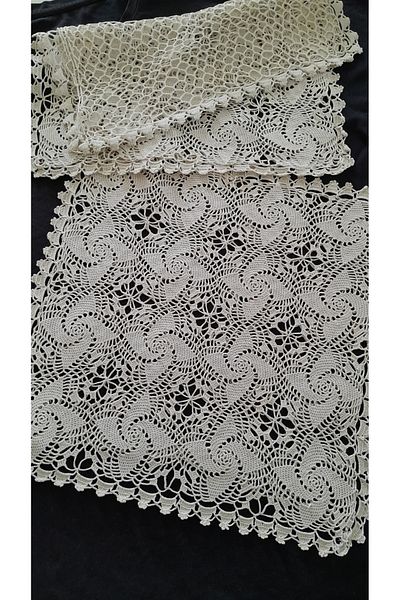 Papatyam 2 Pieces 32X32 Dirty Crochet Hand Knitted Vintage Dowry Lace