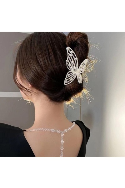 ella'nın çarşısı Μεταλλική αγκράφα με πέτρες και πέρλες, μοντέλο πεταλούδας.