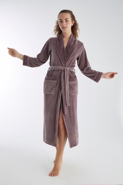 Nuşa Collar Jacquard Shawl Collar Bamboo Cotton Dressing Gown