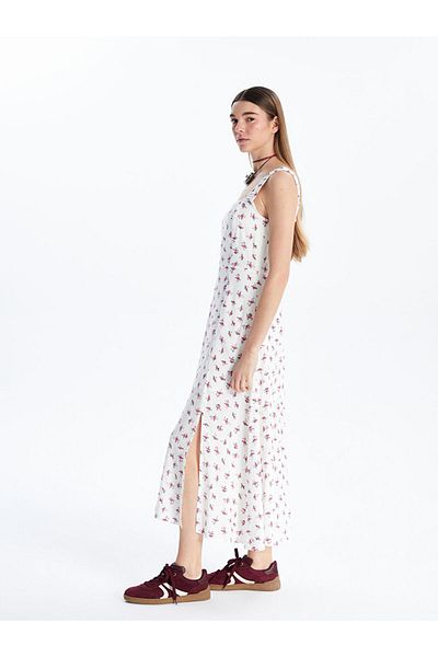 LC Waikiki Xside Ecru Square Neck Floral Women's Dress