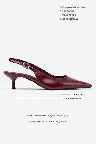 NİŞANTAŞI SHOES Γυναικεία παπούτσια με λεπτό τακούνι φορτηγού Claret Red με τσαλακωμένη ματ ζώνη με λεπτές λεπτές μύτες