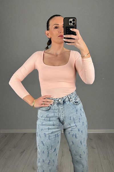 lady special Square Neck Long Sleeve Lycra Body