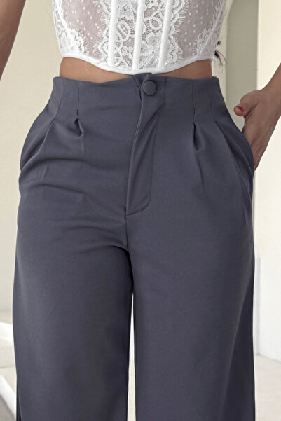 Paw Garage Women's Emma Coating Buttoned High Waist High Waist Back Elasticated Spaghetti Leg Fabric Palazzo Pants