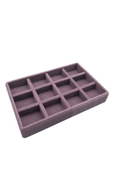 MeGass Dekor Domestic Production Small Size Suede Fabric Lilac Color 12 Compartment Jewelry Display Drawer Stand