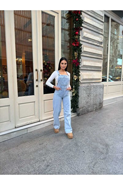 Vovikon Salopetă din denim pentru femei KN Bahçıvan, cu buzunare în față și cu picioare largi