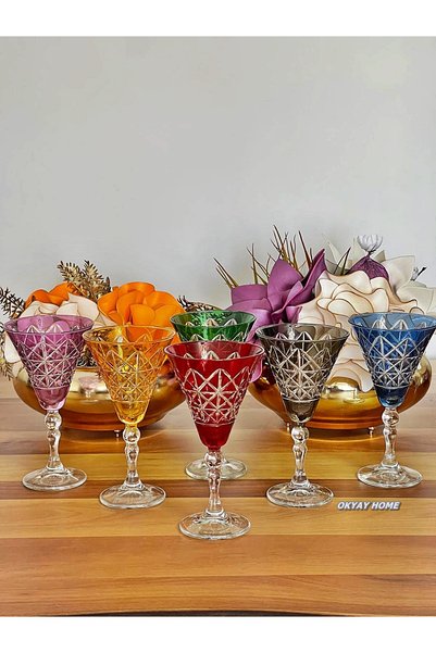P&ORA PREMIUM KITCHEN PRODUCTS Vouge 6-Piece Cut 6 Colors Coffee Side Water Glass, Soft Drink Glass, Dowry, Gift