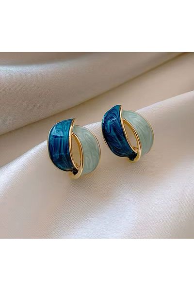 AychaAksesuar Steel Vip Blue Navy Blue Enamel Exquisite Earrings